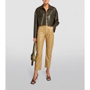 NANUSHKA Dark Olive Cropped Holleen Shirt Long Sleeves Jacket Size Large